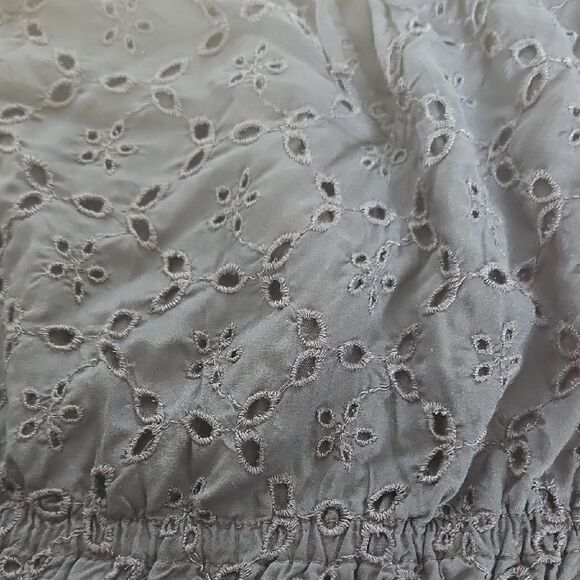 Abercrombie & Fitch Navy Blue Eyelet Puff Sleeve Blouse with Tie Front - Picture 14 of 16